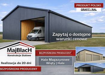 Długi Grafitowy Garaż Blaszany Dwuspadowy | Hala | Magazyn – Maj-BlacH