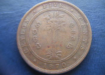 Stare monety 5 cent 1870 Cejlon