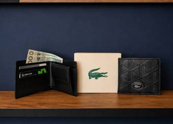 Lacoste Portfel Męski Skórzany Czarny Premium + pudełko