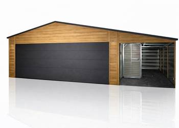 Garaż blaszany 8x5 brama segment z automatem + wiatka panelowa