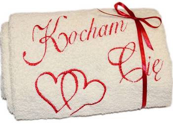 Prezent na Walentynki Ręcznik z napisem KOCHAM CIĘ - 50x100c