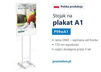 Biały stojak na plakat A1 z ramą OWZ do szkoły, szpitala i domu kultury