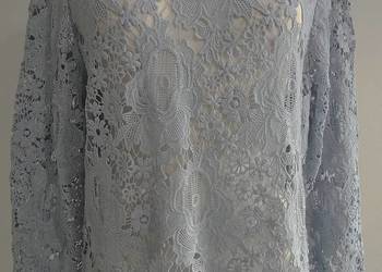 Bluzka Ażurowa Bawełniana Koronka Modny Błękitny Kolor L