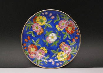 Zabytkowy Spodeczek Japoński Emalia Cloisonné na Porcelanie Sygnowany XX w.