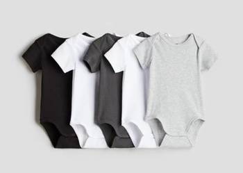 Pięciopak body H&M 62 bawełniane krótki rękaw białe szare czarne