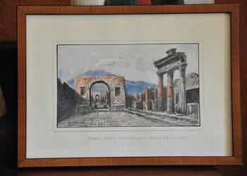 Pompeje i Wezuwiusz na akwareli z 1977 roku