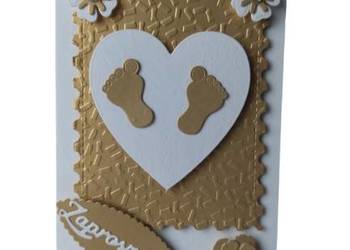 Zaproszenia Chrzest Stopki W Sercu C6 Złoto