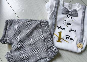 Komplet szara kratka na roczek chłopca ale szok mam już rok