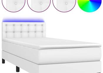vidaXL Łóżko kontynentalne z materacem i LED, biała ekoskóra(SKU:3134196)