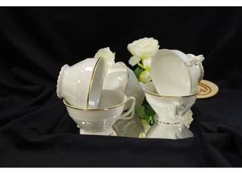 Komplet 5 filiżanek porcelanowych Bogucice ze złoceniami – Made in Poland, 