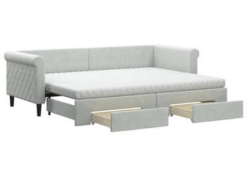 Sofa rozsuwana z szufladami jasnoszara aksamit 80x200 cm WM-3197836