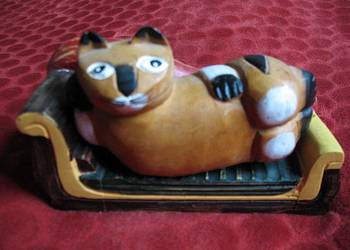 KOT - Stara Figurka rzeźba 20 x 12 x 8 cm Indonezja Rzadki okaz