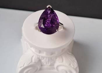 Pierścionek srebro 925 rodowane, ametyst afrykański
