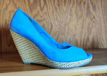 espadryle na koturnie sandały letnie chabrowe niebieskie