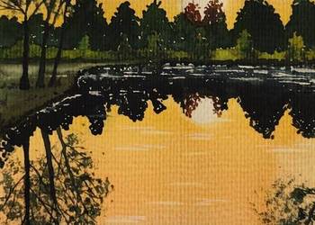 Akwarela Akwarelka Obraz pt: Złota Godzina 13,5 x 19 cm Unikat