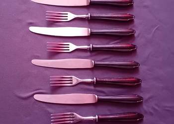 Komplet 6 widelców i 6 noży stołowych Gerlach z bakelitowymi obsadkami. 1.