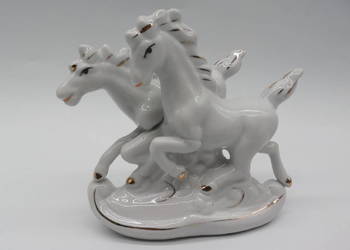 Piękna Porcelanowa Figurka – Konie w Galopie | Vintage, Złocenia