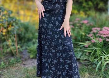 Długa czarna sukienka vintage retro 36 S Y2K 90s goth prosta w kwiaty