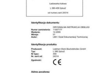 Liebherr L580 2plus2 L580 instrukcja obsługi PL wysyłka