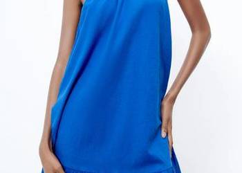 ZARA KOBALTOWA LNIANA SUKIENKA Z DEKOLTEM HALTER S