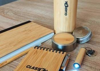 Bambus zestaw termos, latarka, zeszyt, notatnik, długopis,ołówek