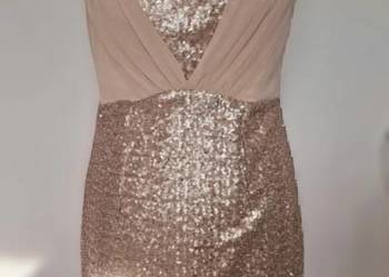 Błyszcząca złota sukienka wieczorowa od projektanta 38 na wesele imprezę