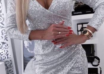 Nowa srebrna sukienka XS – z cekinami