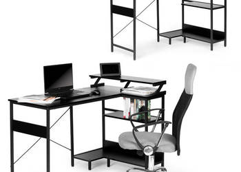 Biurko narożne komputerowe stół 3 półki czarny ModernHome