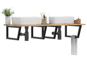 Półka ścienna pod umywalkę stal i lite drewno akacjowe WM-3302899