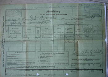 Świętochłowice /Ryczówek -Kasek Felix - Wymeldowanie z 1943 / Strzemieszyce