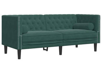 Sofa Chesterfield z wałkami dwuosobowa ciemnozielona aksamit WM-372685