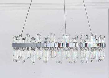 Żyrandol nowoczesny kryształowy, lampa wisząca okrągła 80 cm srebrna