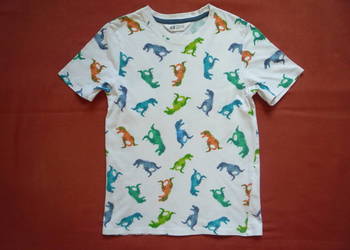 H&M r. 134/140 Biała koszulka Kolorowe dinozaury