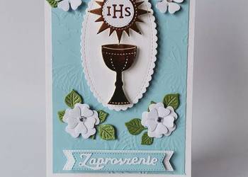 Zaproszenia Komunia Chłopiec Kielich Słoneczko W Kwiatach B6 Bękit – Biel