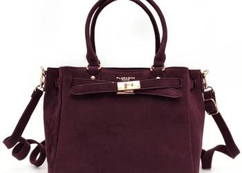 Torebka FLORA & CO PARIS Zamsz Eko A5 Pojemna do Pracy BORDO BURGUND