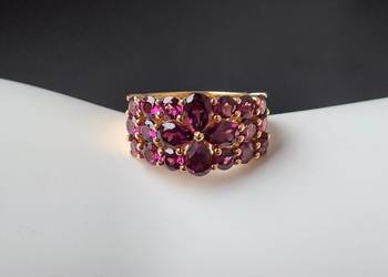 Pierścionek srebro 925, złocone. Rodolity naturalne