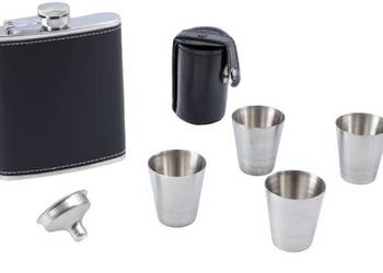 Piersiówka Obszyta Skórą z Kieliszkami