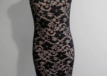 Sukienka Czarna Koronkowa z Cielistą Podszewką Wieczorowa Imprezowa