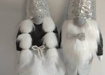 Skrzaty świąteczne para srebrny szary siwy Glamour