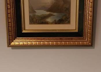 Obraz pejzażowy w bogatej złoconej ramie – styl klasyczny, elegancka dekora