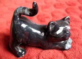 Kot - szary kotek - Figurka - Współczesna ceramika - 7 x 9 x 4,5 cm
