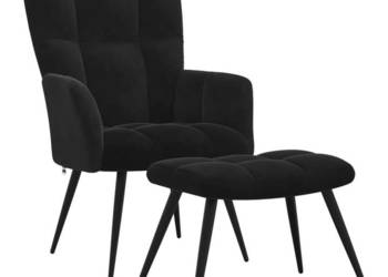 Fotel z podnóżkiem czarny obity aksamitem WM-328090
