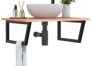 Półka ścienna pod umywalkę stal i lite drewno dębowe WM-3302647