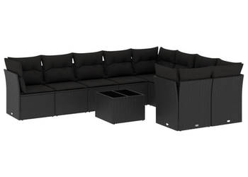 10-cz. zestaw wypoczynkowy do ogrodu poduszki czarny rattan PE WM-3218175