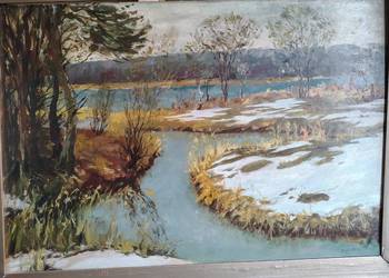 Stary obraz olejny Zimowe roztopy
