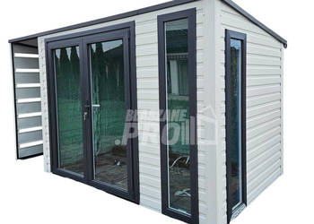 Schowek – domek ogrodowy 3,5×2 m + wiata 1×3 m – drzwi PCV biały GP748