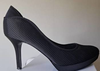 Eleganckie 38 czółenka na platformie MENBUR czarne szpilki skórzane