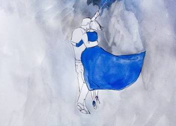 Akwarela "Niebieska sukienka" artystki Adriany Laube
