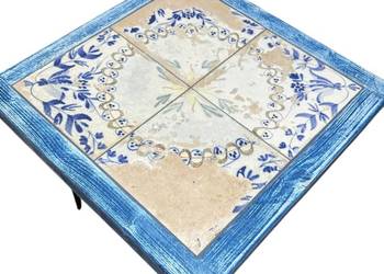 Stolik kawowy z drewna i płytek ceramicznych 48x48