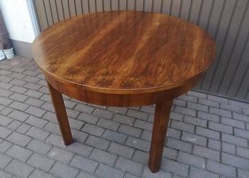 Stół Art-Deco Orzech Okrągły 110 Antyk Stary Rozkładany Po Renowacji.